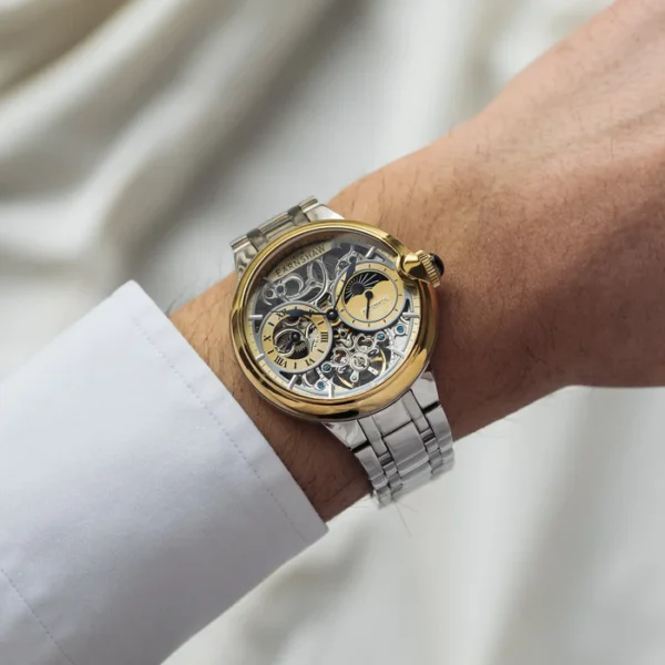 EARNSHAW , Two Tone Gold ES-8242-44, BARALLIER DUAL TIME SUN MOON OPEN HEART AUTOMATIC - Image 2