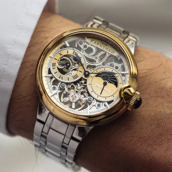 EARNSHAW , Two Tone Gold ES-8242-44, BARALLIER DUAL TIME SUN MOON OPEN HEART AUTOMATIC - Image 3