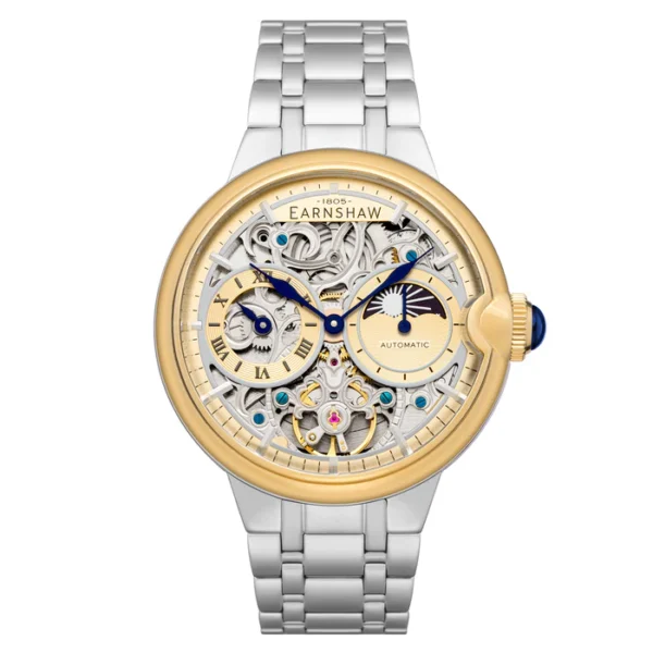 EARNSHAW , Two Tone Gold ES-8242-44, BARALLIER DUAL TIME SUN MOON OPEN HEART AUTOMATIC - Image 5