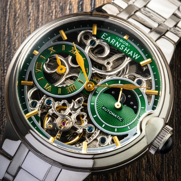 EARNSHAW, Regal Green ES-8242-66, BARALLIER DUAL TIME SUN MOON OPEN HEART AUTOMATIC - Image 2