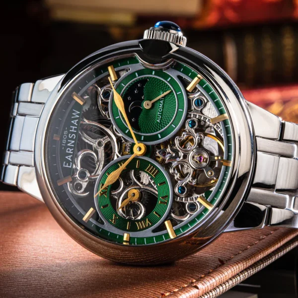 EARNSHAW, Regal Green ES-8242-66, BARALLIER DUAL TIME SUN MOON OPEN HEART AUTOMATIC - Image 3