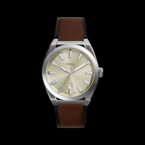 Men Quartz Date Cream Dial Analog Leather Watch FS6071