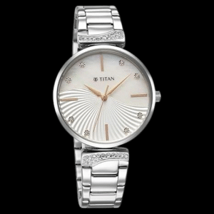 Titan Purple Style Up Quartz Analog Mother of Pearl Dial Stainless Steel Strap Watch for Women-NS95237SM01