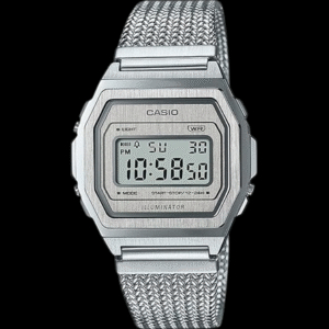Casio Unisex Vintage A1000MA-7DF Silver Digital Dial Silver Stainless Steel Mesh Band D278