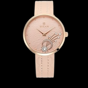 Titan Analog Rose Gold Dial Women's Watch-95083WL01 Genuine Leather, Pink Strap