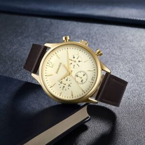 Sonata Quartz Multifunction Golden Dial Brown Leather Strap Watch For Men nt77146yl01 Men's Watch