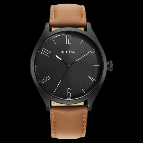 Titan Quartz Analog Black Dial Leather Strap Watch for Men nt1865nl01 - Image 2