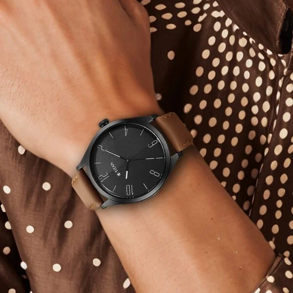 Titan Quartz Analog Black Dial Leather Strap Watch for Men nt1865nl01 - Image 3