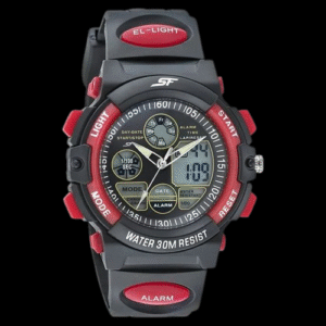 SF Quartz Analog Digital Black Dial PU Strap Watch for Men ns77116pp03w