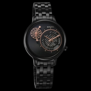 Sonata Unveil Quartz Analog Black Dial Metal Strap Watch for Women-8190NM02